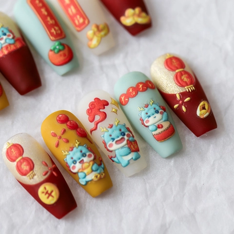 Autocollants Pour Ongles Relief 3D Année Du Dragon Nouvel An Chinois Auto-adhésif Décoration Manucure Femmes Motif Festif