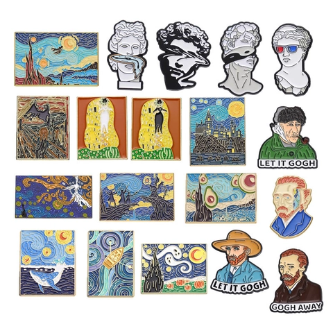 Pin De Esmalte Aleación De Zinc Broche Pintura Famosa Noche Estrellada Grito Estatua De David Insignia De Ropa Divertida