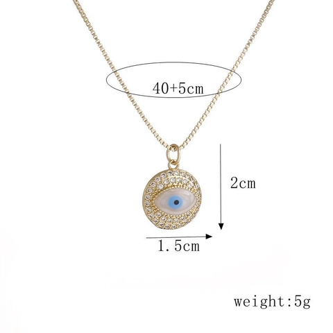 Evil Eye Anhänger Halskette Kupfer Vergoldet Rund Micro Pave Zirkonia Blaues Auge Modeschmuck Für Damen
