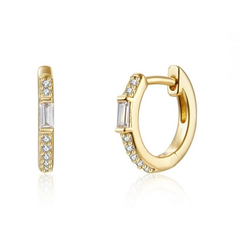 Huggie Hoop Earrings With 925 Sterling Silver Earring Post Copper Baguette Zircon Pave Geometric Jewelry For Women