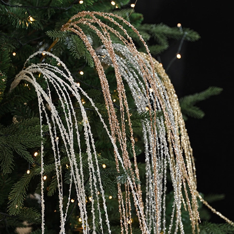 Ramo Decorativo Albero Di Natale Con Paillettes Spray Floreale Artificiale Frange Appese Decorazione Per Feste Casa