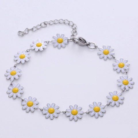 Bracciale Fiore Di Margherita Acciaio Inossidabile Smalto Goccia D'olio Regolabile Dolce Colorato Gioielli Floreali Donne