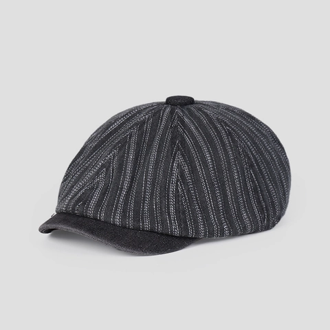 Béret à Visière en Denim Lavé Vintage à Rayures Chapeau Ivy Rétro Britannique Ajustable Casquette Plate pour Hommes Femmes