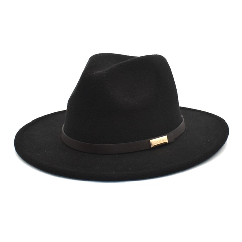 Classic Fedora Hat Wide Brim Cotton Polyester Felt Retro Jazz Cap With Leather Band Gold Buckle For Unisex Outdoor