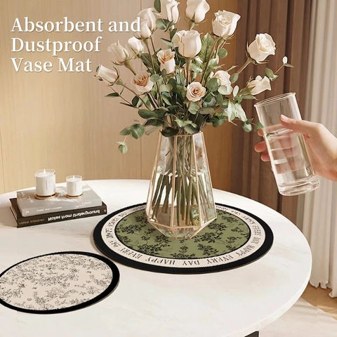Runde Absorbierende Vasenmatte Französisch Vintage Floral PVC Schnell Trocknend Rutschfest Blumentopf Pad Schreibtisch Deko
