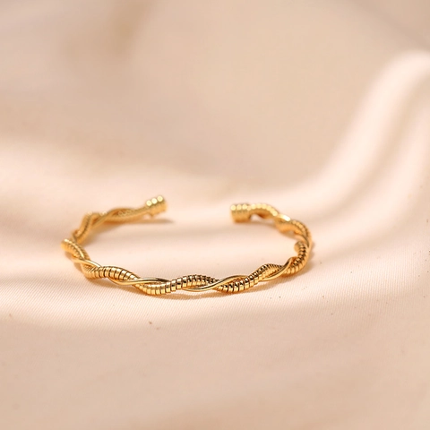Bracciale Rigido Aperto in Rame Intrecciato Minimalista Vintage per Donna Placcato in Oro 18K Bracciale Geometrico a Onde Incrociate