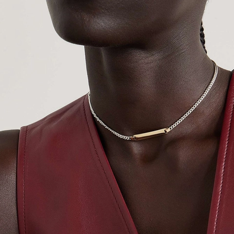 Edelstahl Zweifarbig Gold Silber Balken Anhänger Halskette Curb Kette Minimalistischer Schmuck Für Damen Täglich Mode Halsschmuck