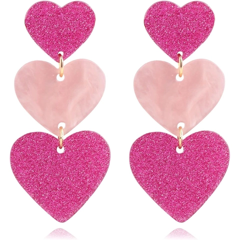 Roze Oorbellen Voor Vrouwen Rose Rood Geometrisch Hart Bloem Kwastje Raffia Acryl Legering Strass Bohemien Retro Zomer Vakantie