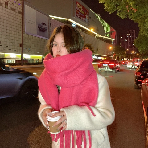 Winter Scarf Shawl Thick Warm Imitation Cashmere Fringed Tassel Long Solid Color Korean Style Soft For Women