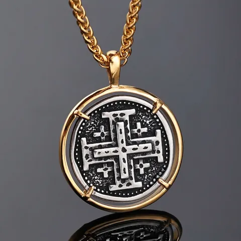 Collier Pendentif Médaille Archange Saint Michel En Acier Inoxydable Bicolore Or Argent Bijoux De Prière Vintage Pour Hommes