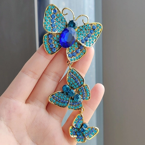 Spilla Farfalla A Strati Vintage Lega Strass Cristallo Pin Elegante Lunga Per Banchetto Matrimonio Accessorio