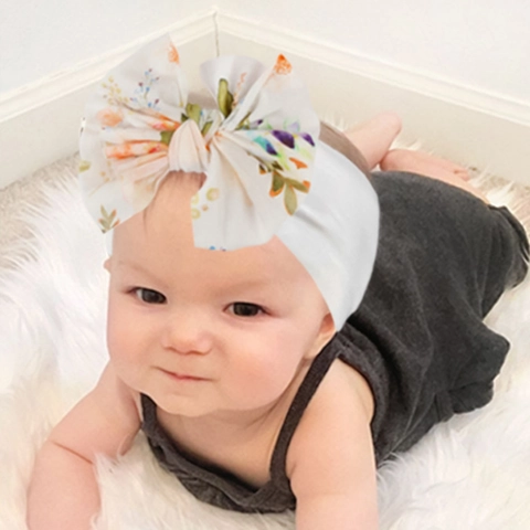 Baby Headband Nylon Big Bow Stretchy Soft Headwrap Floral Print Cute Hair Accessories For Infants Toddlers Girls