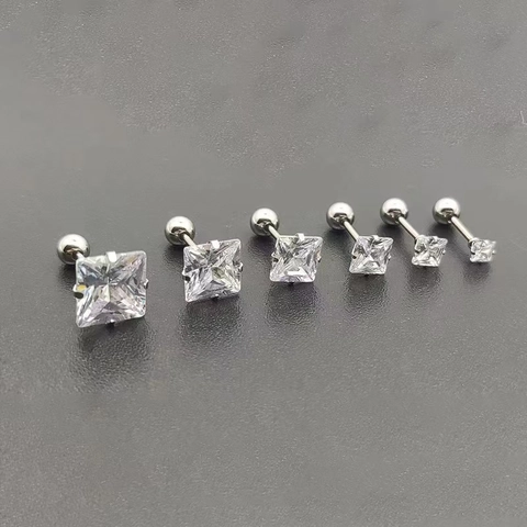 Orecchini A Lobo In Zircone Quadrato Acciaio Inossidabile Quattro Griffe Chiusura A Vite Sfera Gioielli Piercing Per Donna Uomo Unisex Minimalista