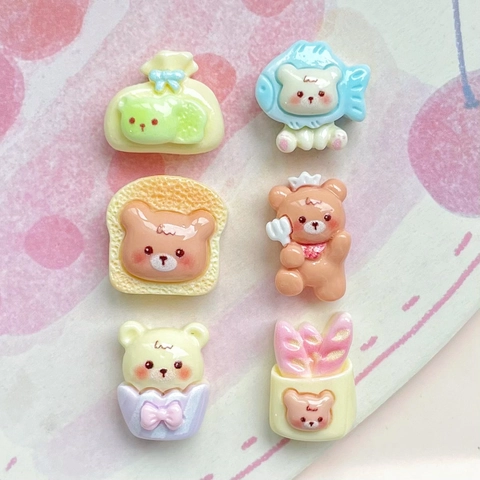Mini Orso Cartone Animato Ciondoli In Resina Per Fai Da Te Custodia Telefono Decorazione Forcina Stile Miniatura