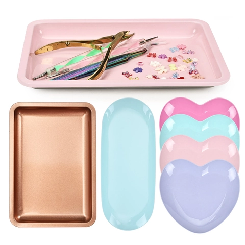 Edelstahl Aufbewahrungstablett Herz Rechteck Oval Organizer Für Nagelwerkzeuge Kosmetik Schmuck Metallic Dekorativ