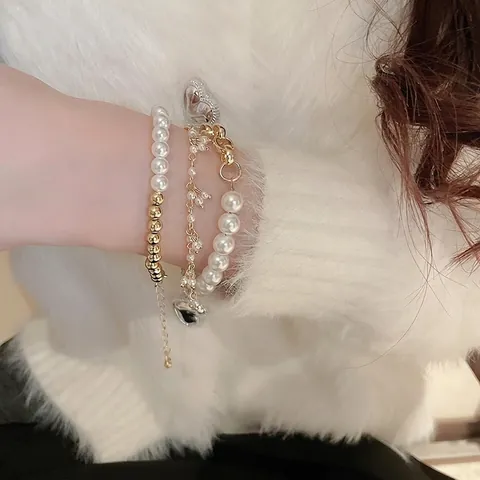 Bracelet Chaîne En Alliage Or Multicouche Vintage Avec Künstliche Perle Imitation Pendentif Pièce Fermoir OT Bijoux Mode Femmes