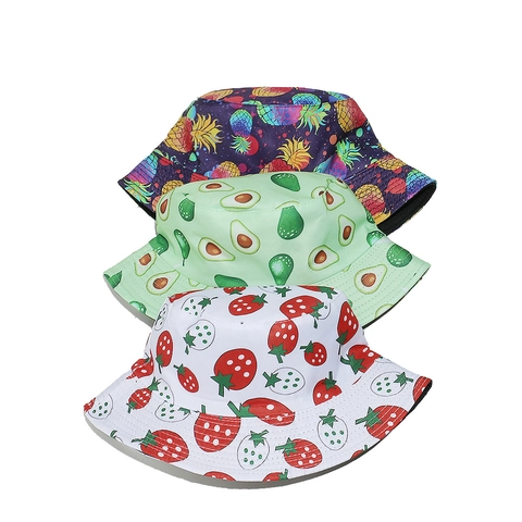 Vissershoed Met Fruitprint Polyester Zonbescherming Zomer Buiten Vissershoed Ananas Aardbei Avocado Voor Dames Heren