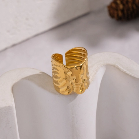 Anello Elefante Texture Ampio Aperto Regolabile Acciaio Inossidabile 304 Placcato Oro Gioielli Retrò Animale Da Donna