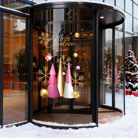Pegatinas Estáticas De Ventana De Navidad PVC Doble Cara Color Árbol De Navidad Copo De Nieve Adornos Calcomanías Para Puerta