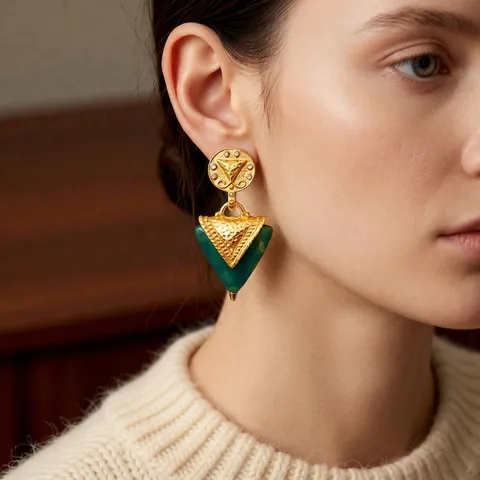 Orecchini Pendenti Triangolo Vintage Lega Resina Strass Con Perno In Argento Gioielli Stile Corte Francese