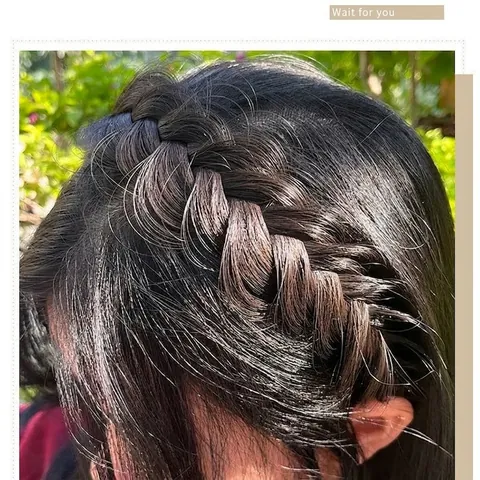 Braided Wig Headband With Faux Artificial Pearls Synthetic Hair Twist Braid Fishbone Hair Hoop Anti Slip For Women Sweet Style