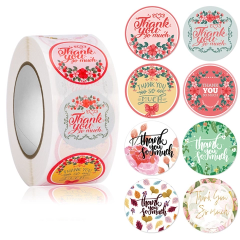 Thank You Stickers Floral Round Adhesive Labels For Gift Wrapping Packaging Small Business Greeting Cards Wedding Birthday Decor