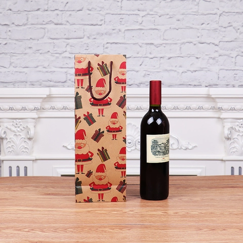Sacs Cadeaux De Bouteille De Vin De Noël Papier Kraft Motifs Cartoon Père Noël Bonhomme De Neige Décoration De Table