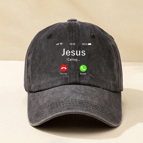 Baseball Cap Gewaschene Baumwolle Vintage Jesus Calling Telefon Print Verstellbare Casual Sonnenhut Herren Damen