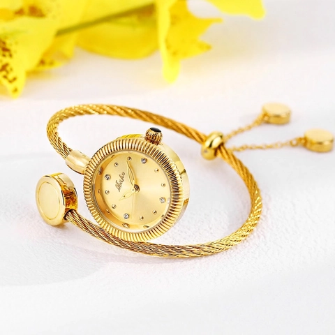 MISSFOX Lujoso Reloj de Pulsera para Mujer Elegante Correa de Cable Torsado Pequeña Esfera Redonda Strass Reloj de Cuarzo Analógico