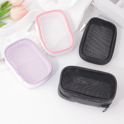 Borsa Trucco Portatile In Rete Nylon Traspirante Trasparente Chiusura Lampo Viaggio Organizzatore Cosmetici