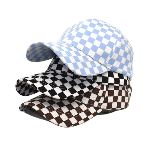 Cappello Da Baseball In Cotone Con Motivo A Scacchi Tesa Curva Regolabile Protezione Solare Cappello Streetwear Unisex