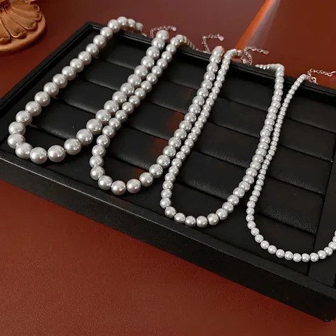 Collar De Perlas Artificiales Grises Retro Para Mujer Gargantilla De Cuentas Redondas Simple Elegante Con Cadena De Extensión De Aleación