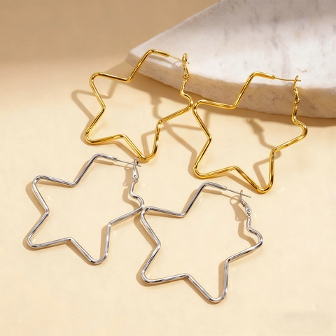 Hollow Star Hoop Earrings With 925 Sterling Silver Earring Post Copper Minimalist Geometric Chic Jewelry For Women
