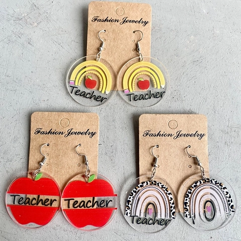 Acryl Apfel Regenbogen Ohrhänger Mit Metallhaken Schulthema Lehrer Wertschätzung Geschenk Schmuck