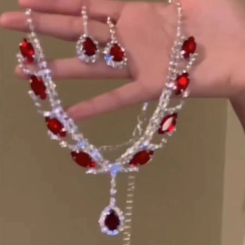 Conjunto De Joyería De Lujo Diamantes De Imitación Collar Pendientes Con 925 Plata Esterlina Boda Fiesta
