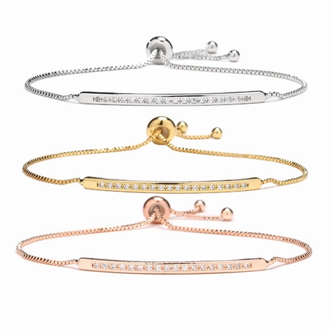 Copper Cubic Zirconia Adjustable Bolo Bracelet Long Bar Tennis Chain Fashion Jewelry Accessories For Women