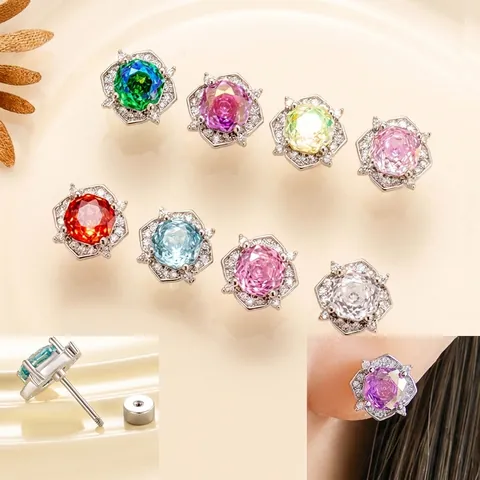 Dainty Cubic Zirconia Flower Stud Earrings With Stainless Steel Earring Post Screw Back Sparkly Jewelry For Women