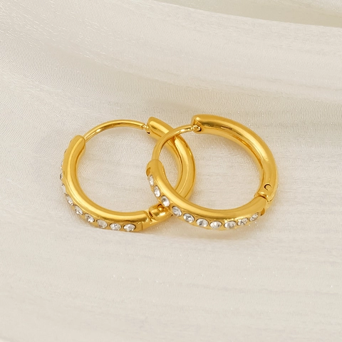 18K Gold Plated Stainless Steel Hoop Earrings For Women Luxury Zirconia Inlaid Geometric Huggie Earrings Tarnish Free Jewelry