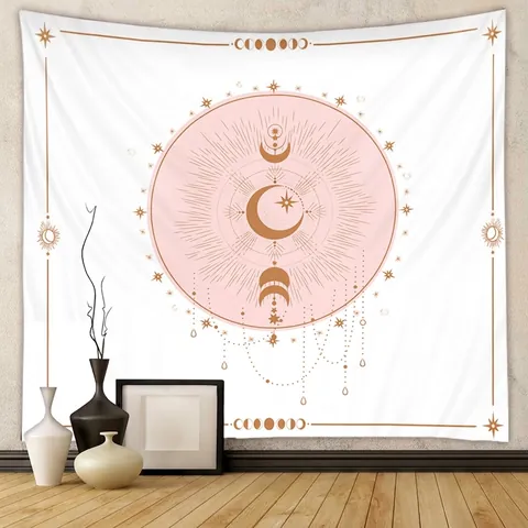Arazzo Da Parete Bohemien Tessuto In Poliestere Fasi Lunari Sole Stella Astrologia Decorazione Estetica Della Stanza