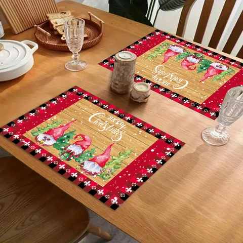 Christmas Placemats Heat Resistant Polyester Washable Dining Table Decorations Rustic Buffalo Plaid Gnomes Snowman Santa