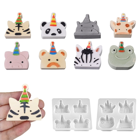 Cartoon Tiere Silikonform Mit Weihnachtsmütze Für DIY Handgemachte Kerzen Seife Kuchen Fondant Dekor Bastelwerkzeug