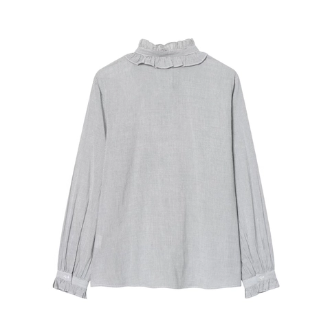 Striped Blouse Polyester Ruffle Stand Collar Bow Tie Long Sleeve Button Down Shirt Elegant Sweet Top For Women