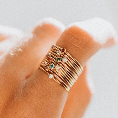 Anello Pietra Di Nascita Acciaio Inossidabile 12 Mesi Zircone Fascia Impilabile Gioielli Moda Per Donne