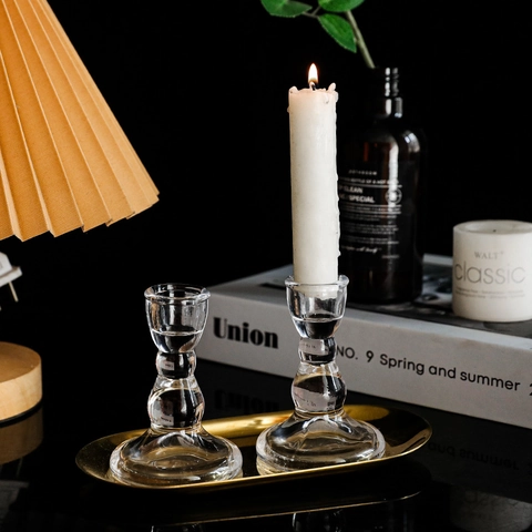 European Vintage Glass Candle Holder Transparent Tabletop Decoration Romantic Candlestick For Home Wedding Party