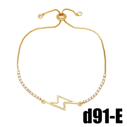 Pulsera Ajustable de Cobre Circonia Corazón Estrella Rayo para Mujer Elegante Joyería de Moda Chapada en Oro Estilo Ins Regalo