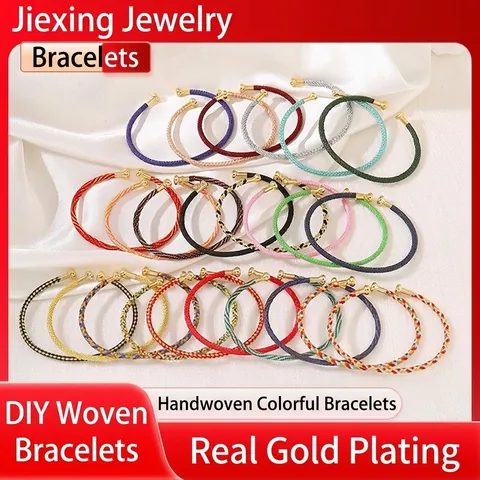 Hand Woven Cuff Bracelet Brass Gold Plated Ethnic Style Colorful Rope Bangle For Women Men Minimalist Jewelry Accessory