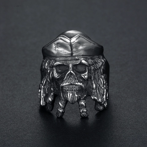 Bague Crâne Pirate Acier Inoxydable Argent Rétro Style Punk Gothique Viking Bijoux Pour Hommes