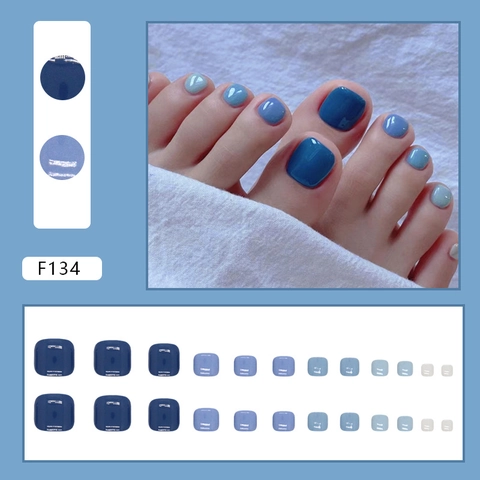 Press On Toe Nails Klein Blue Glossy Solid Color Short Simple Pedicure Foot False Nails For Women Wearable