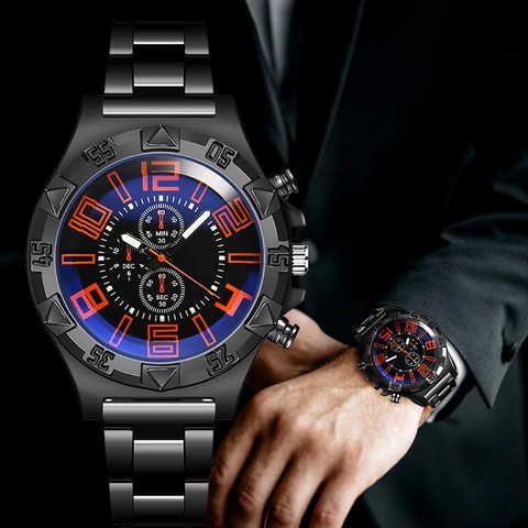 Orologio Da Polso Al Quarzo Da Uomo Sportivo Cinturino In Lega Luminoso Stile Cronografo Grandi Numeri Lusso
