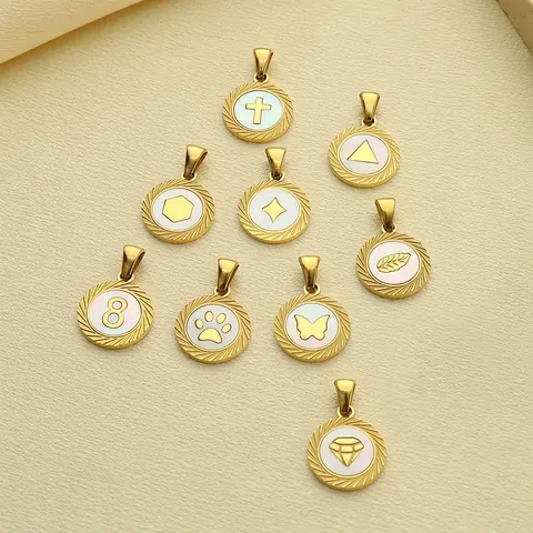 Edelstahl Rund Anhänger Gold Plattiert Mit Perlmutteinlage Multi Muster DIY Charms Für Schmuckherstellung